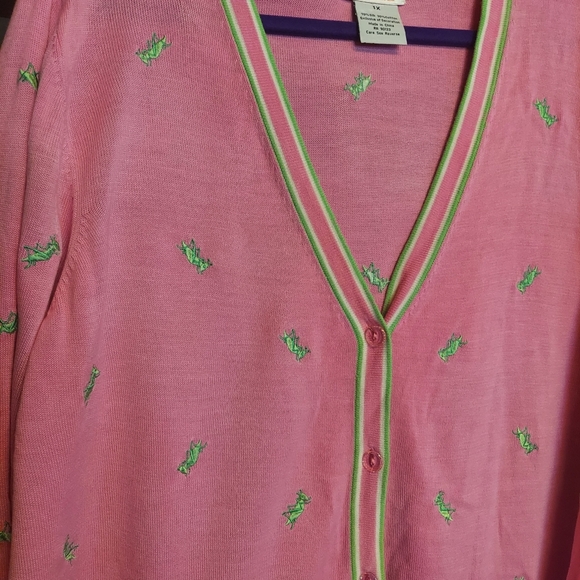 Quacker Factory silk embroidered grasshopper in green and preppy pink htf 1x - Picture 4 of 5